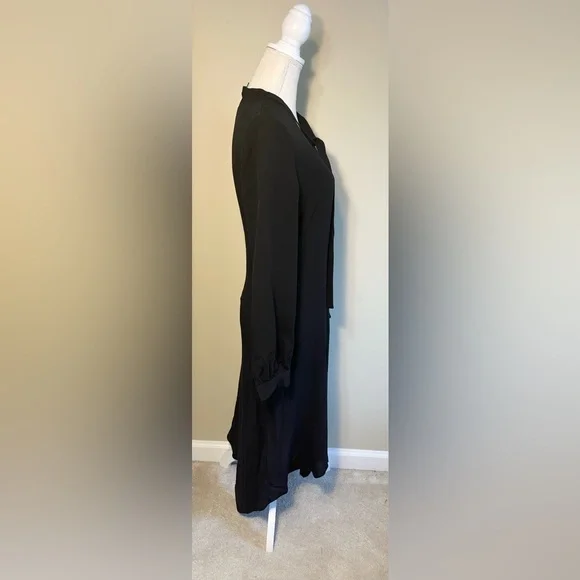 Theory 2 Black Tie Neck Drape Dress Long Sleeve Asymmetrical Hem 100% Silk - Picture 4 of 11